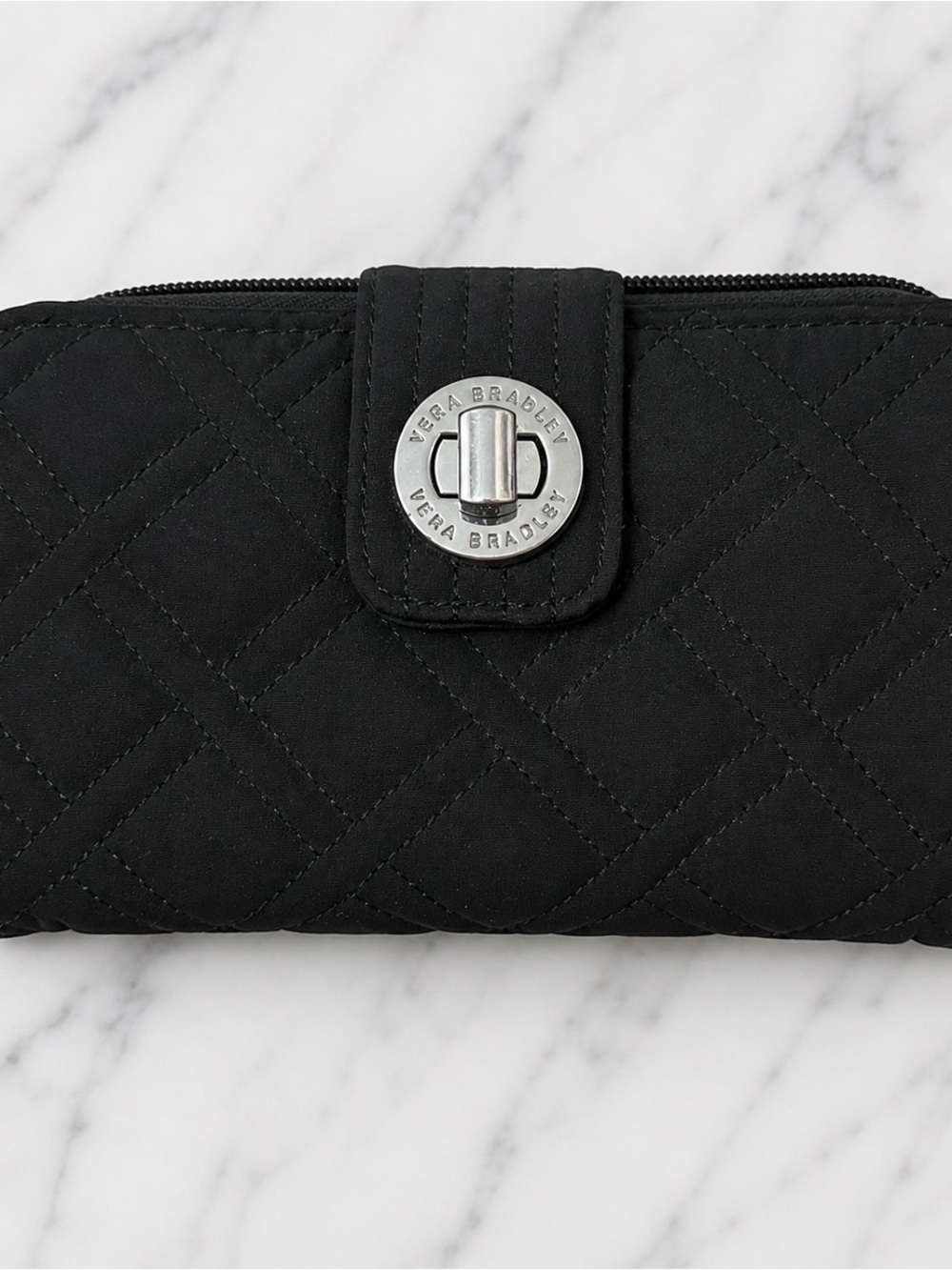 Vera Bradley Black Quilted Wallet with Silver Turnlock